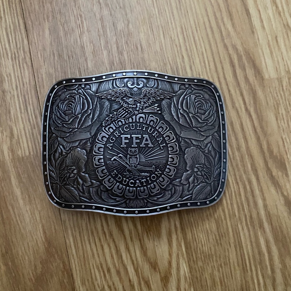 FFA Tooled Rose Western Belt Buckle